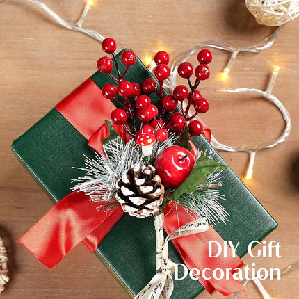 HOHOTIME Christmas Holly Berry Stem Ornaments, 8 Large Branches/32 Small Branches Artificial Berry Stem, Removable Artificial Glitter Berry Stem Ornaments, Home Decorative for Christmas Tree Wreath