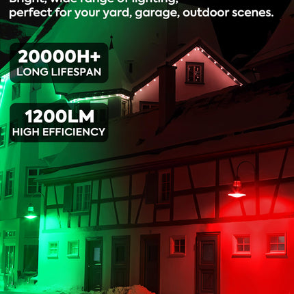 PAR38 Red Green LED Lights for Outside [Christmas Combo], 150W Flood Light Bulbs Equivalent, 15W 1200LM, Colored Outdoor Flood Light Bulb, E26 Base Not-dim for Christmas, Halloween, 2 Pack