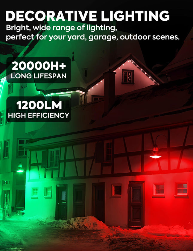 PAR38 Red Green LED Lights for Outside [Christmas Combo], 150W Flood Light Bulbs Equivalent, 15W 1200LM, Colored Outdoor Flood Light Bulb, E26 Base Not-dim for Christmas, Halloween, 2 Pack