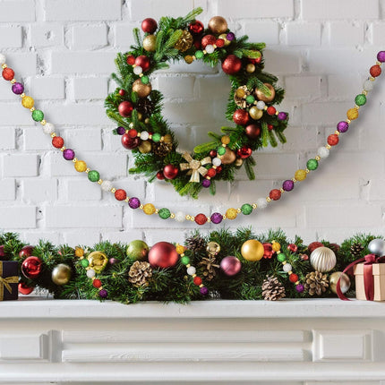 Hicarer 15 Feet Christmas Multi-Color Beaded Garland Christmas Tree Garland Plastic Beads Pearl Bead Garland Red Green Gold Glitter Beaded Garland for Christmas Tree Ornament (Classic Colors,1 Piece)