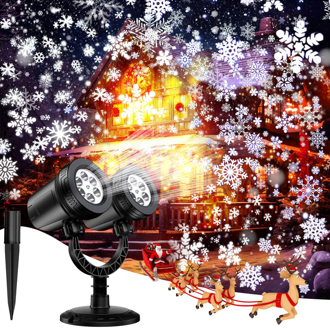 Christmas Projector Lights Outdoor - IP65 Waterproof LED Snowflake Projector Lights Outdoor with Double Head, Snowfall Projector Lights Landscape Decor Lamp for Party Garden Halloween Xmas Holiday