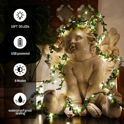 Ariceleo Artificial Garland USB Fairy Lights - 4 Packs 16.4ft | 50 LED Vine Twinkle String Lights with Remote | Timer | 8 Modes | Copper Wire | Ideal for Party, Wedding, Christmas | Warm White