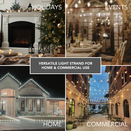 100ft C9 Magnetic Christmas Light Strand, Designed & Patented by LiteNetics, 100 Sockets per Strand, Shatterproof Warm White LED Bulbs for Holidays, Events, Patio, etc. Green Strand