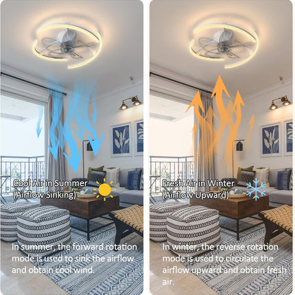 20 Ceiling Fans With Lights App Remote Control, Low Profile Modern Flush Mount Ceiling Fan, Stepless Dimmable 3 Colors And 6