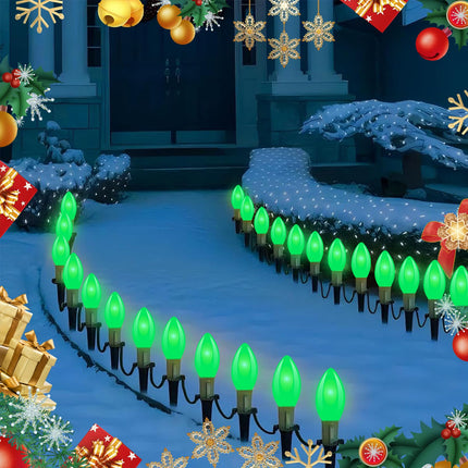 25 Pack C9 LED Green Replacement Bulbs, E17 LED Bulb for Outdoor Christmas String Lights, Energy-Efficient 0.6W LED Green Plastic Christmas Light Bulb, Commercial Grade Dimmable Bulbs