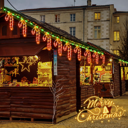 2 Pcs 26 ft Christmas Candy Cane String Lights Outdoor Christmas Hanging Lights Decorations with 6 Light up 360 Bulbs Candy Cane Icicle Hanging Lighted for Rooftop Tree Eaves Outdoor Holiday
