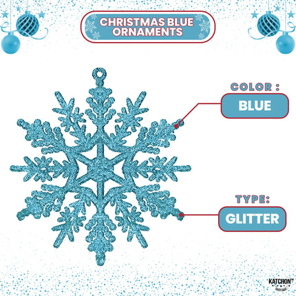 KatchOn, Blue Snowflake Ornaments for Christmas Tree - Large, Pack of 36 Glitter Hanging Snowflake Decorations, Christmas Tree Decorations Snowflake Christmas Tree Topper Christmas Hanging Decor