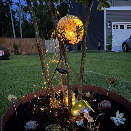 Tryme Fairy Garden Solar Lights Moon Star Glass Globe Pathway Stake Light Metal Fairy Decor Outdoor Decorative Lights Waterproof for Patio, Yard, Lawn