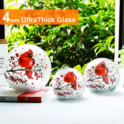 Crackle Glass Ball Cardinal Lamp, Light Up Red Bird Stained Glass Christmas Decor Accent Lamp, Lighted Globe Glass Table Lamp, Orb Cardinal Night Light, Mother's Day s, Led Sphere Desk Lamp