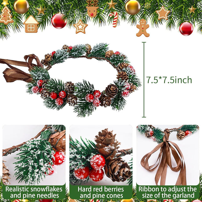 MEMOVAN Floral Headpiece Hairband - Christmas Red Berry Stems Spray with Pine Cone Holly Stem - Wreath Headband for Women Girl - Holiday Decoration