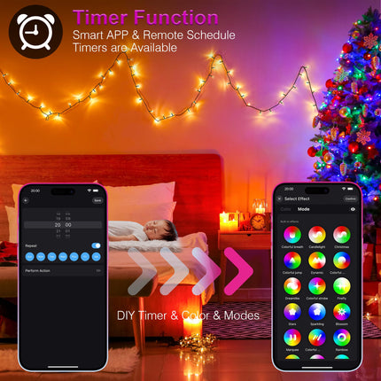 40+ Modes Smart App Color Changing Christmas Lights - Connectable 66 Ft Super Xtras 16 Million Multicolor 200 Dimmable LED Christmas Tree Lights with Remote Outdoor Waterproof for Halloween Xmas