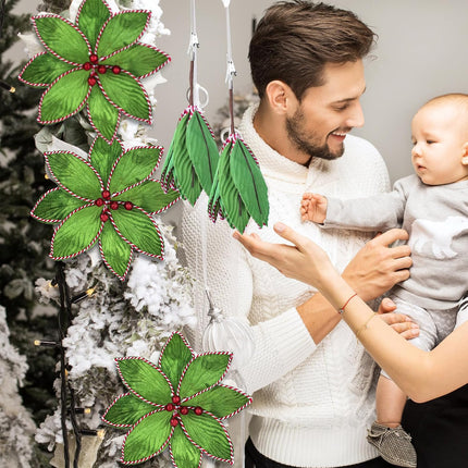 6 Pcs Green Peppermint Edge Christmas Poinsettia Stem 10.24 x 3.94 Inch Silk Velvet Artificial Poinsettia Flowers Fake Poinsettia Blooms for Christmas Trees and Holiday Decorations