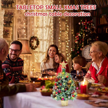 Tabletop Small Xmas Trees, 20" Prelit Mini Christmas Trees with Lights,Battery Operated Artificial Trees with Ball Ornaments,Xmas Lighted Decorations for Home Kitchen Dining