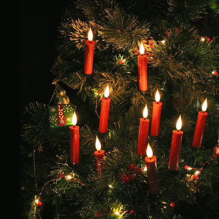 LED Taper Candles Pack of 10 Flameless 3D Flickering Taper Candles Battery Operated Taper Christmas Tree Candles Lights with Timer,Remote and Clips for Indoor and Outdoor Home Holiday Decorations