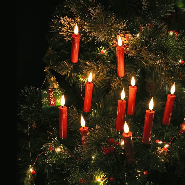 LED Taper Candles Pack of 10 Flameless 3D Flickering Taper Candles Battery Operated Taper Christmas Tree Candles Lights with Timer,Remote and Clips for Indoor and Outdoor Home Holiday Decorations