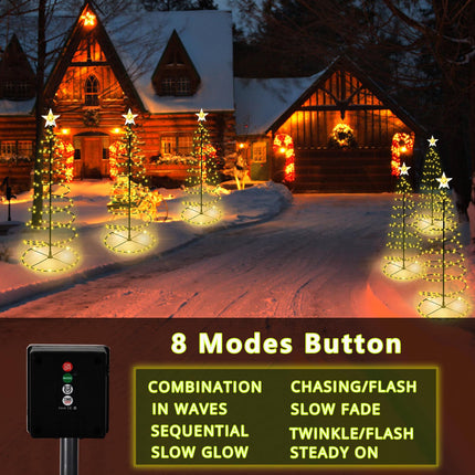 d 2 Pack Spiral Solar Christmas Tree Lights, 32'' Outdoor Christmas Decorations, 8 Modes Solar Pathway Lights, Waterpoof Light up Prelit Xmas Tree for GardenPatio Yard Walkway Driveway