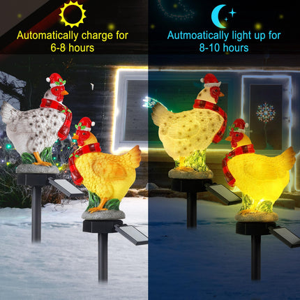 2 Pack Christmas Chicken Solar Light Christmas Stake Light for Outside Waterproof Chicken Statue Solar Light for Winter Home Patio Garden Yard Lawn Pathway Walkway Xmas Outdoor Decoration