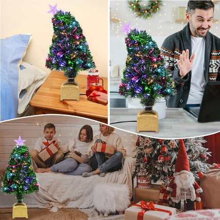 Ikfashoni 27inch Fiber Optic Christmas Tree Prelit Small Christmas Tree with Lights Artificial Mini Tabletop Christmas Tree Tiny Little Table Top Xmas Tree for Christmas Decorations