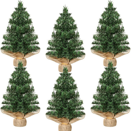 Tabletop Mini Christmas Tree Artificial Mini Xmas Pine Tree Miniature Pine Christmas Tree with Linen Base for Christmas Decorations Indoor Home Kitchen Dining Table(6 Pcs,11.81 Inch)
