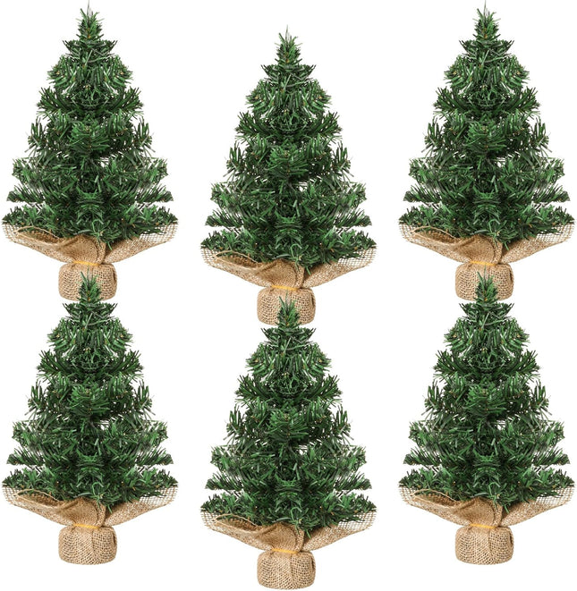 Tabletop Mini Christmas Tree Artificial Mini Xmas Pine Tree Miniature Pine Christmas Tree with Linen Base for Christmas Decorations Indoor Home Kitchen Dining Table(6 Pcs,11.81 Inch)
