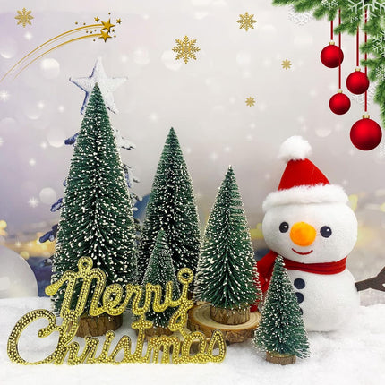 Mini Christmas Tree Small Christmas Tree Desktop Miniature Pine Tree Sisal Bottle Brush Trees with Wooden Base for Christmas Decor Christmas Party Home Table Craft Decorations