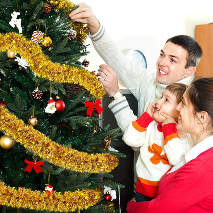 50FT Christmas Decorations Christmas Garland, Gold Christmas Tinsel Garland Christmas Tinsel Twist Garland for Indoor for Xmas Tree Door Patio Disco Party Holiday Christmas Decor