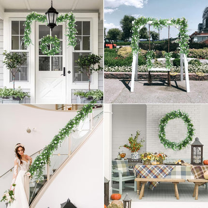 RECUTMS Faux Eucalyptus Garland Plant Fake Vines, Artificial Hanging Eucalyptus Leaves Greenery Vines for Wedding Backdrop Arch Wall Party Home Bedroom Decor Indoor Outdoor(White)