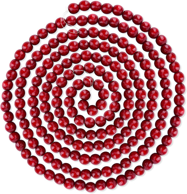 9 Foot Cranberry Burgundy Wood Bead Christmas Garland Wooden Christmas Tree Garland Perfect for Rustic Natural Farmhouse Trees Garland Christmas Decorations for Indoor Use