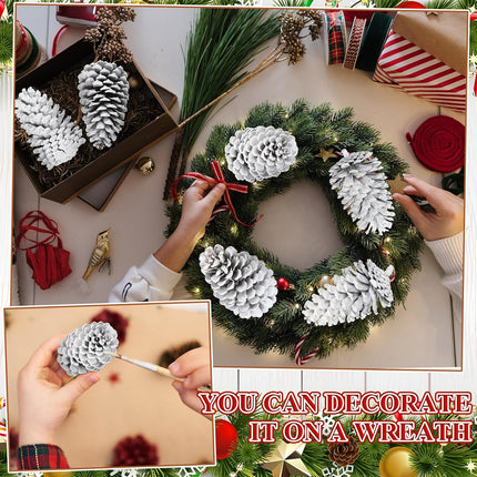Tondiamo 6 Pcs Christmas Pine Cones for Crafts Large White Unscented Natural Pinecones Ornaments for Winter Christmas Holiday Craft DIY Wreath Vase Filler Home Wedding Decoration(6-7 Inch)