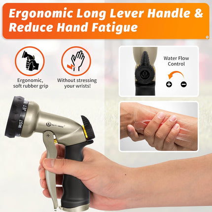 AUTOMAN Garden Hose Nozzle – 7 Patterns Sprayer, 100% Metal High Pressure Spray Nozzle, Labor-Saving Design, Heavy Duty Water Hose Nozzle for Garden Watering, Car Washing, Window Cleaning,Pets Bathing