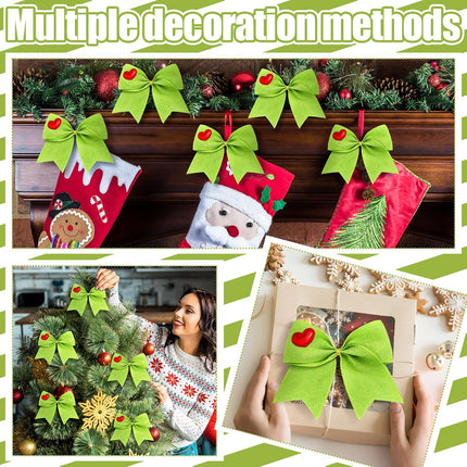 12 Pcs Green Red Christmas Bow 6 Inch Christmas Pre-Tied Lime Green Bow Christmas Tree Decorations Christmas Wreaths Bows for Garland Home Front Door Party Winter Holiday Decor