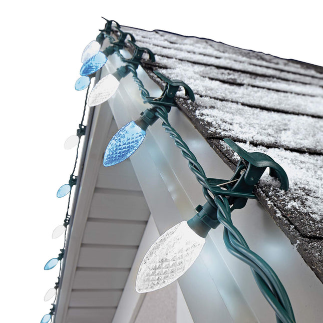 Noma C9 LED Quick Clip Christmas Lights Built-in Clip-On String Lights 24 Pure White & Blue Bulbs 16 Foot Strand