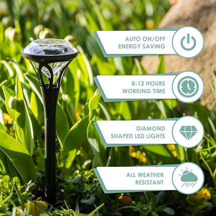 Solpex 8 Pack Diamond Solar Garden Lights, Bright 5 Led Solar Lights For Outside, Waterproof Solar Pathway Lights, Up To 12 Hours