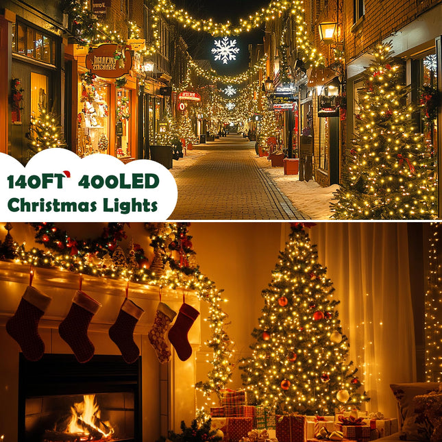 140FT Christmas Lights Indoor Outdoor Waterproof, 400 LED 8 Modes Warm Twinkling String Lights for Room Decorations, Ideal for Christmas Trees, Wedding, and Party
