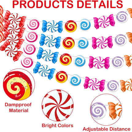 5Pcs Candyland Christmas Party Banners Candy Themed Paper Decorations, Sweet Lollipop Candy Hanging Decors Candyland Themed Party Decorations Candy Decorations for Home Birthday Party Supplies