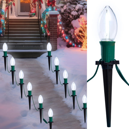 Joiedomi 30.75FT C9 Christmas Pathway Lights, 24 LED Bulbs Stake Lights, White Walkway Lights Waterproof Connectable Green Wire for Christmas Holiday Yard Garden Lawn Sidewalk Decoration