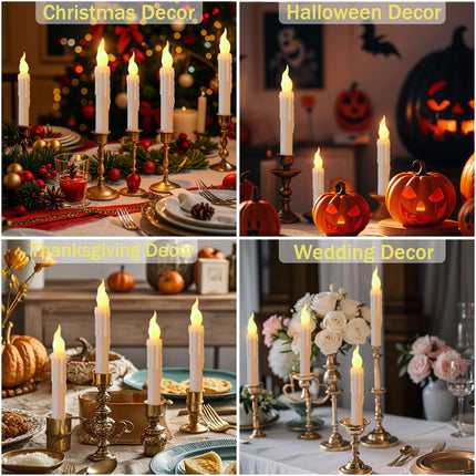 12 Pcs Flameless Taper Candles with Remote Control, Battery Operated Hanging Floating Candles, LED Warm Light Realistic Candles Flickering for Wedding Halloween Christmas Themed Party Decorations