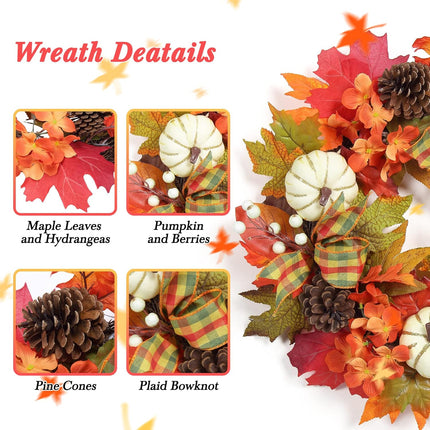 Adeeing 20" Fall Wreath for Front Door, Autumn Wreath with Pumpinks Pinecones Maple Leaves, Fall Decor for Thanksgiving Harvest Home Outside Indoor Wall Porch