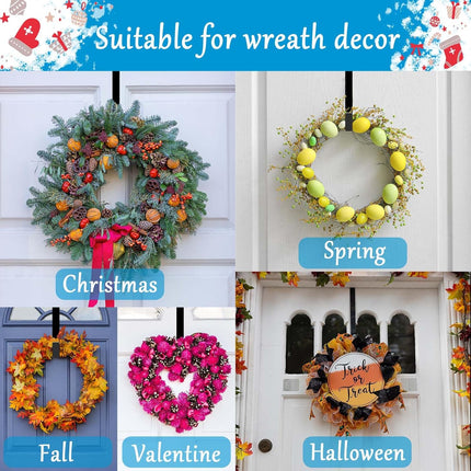 4 Pack Wreath Hangers for Front Door, Over The Door Wreath Hanger Halloween Decorations Wreath Hook for Hanging Christmas Easter Fall Decoration, Welcome Sign Holder Two Each of 12" and 15" (Black)