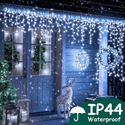 42ft Christmas Icicle Lights, 396 LED Outdoor/Indoor Cool White Fairy Lights with 8Modes, Plug-in Waterproof String Lights for Holiday, Wedding, Garden Decorations