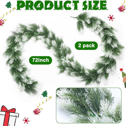 Cindeer 2 Pcs 6 Ft Christmas Cedar Garland Artificial Snow Pine Garland Christmas Gradient Cypress Garland for Mantel Fireplace Table Runner Centerpiece Decor Holiday Christmas Tree Decorations