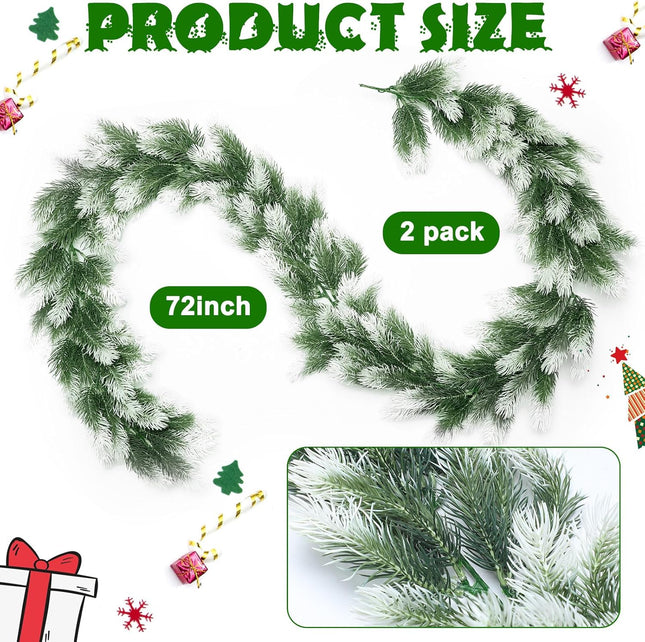 Cindeer 2 Pcs 6 Ft Christmas Cedar Garland Artificial Snow Pine Garland Christmas Gradient Cypress Garland for Mantel Fireplace Table Runner Centerpiece Decor Holiday Christmas Tree Decorations