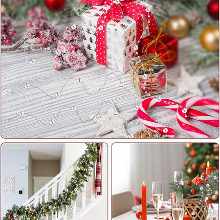 Christmas Tree Beads Garland Decorations - 66Ft Strands Chain Pearls Beads String for DIY Christmas Tree Wreath, Xmas Decor Beaded Garlands for Stairs Fireplace Wedding Holiday Party (Silver)