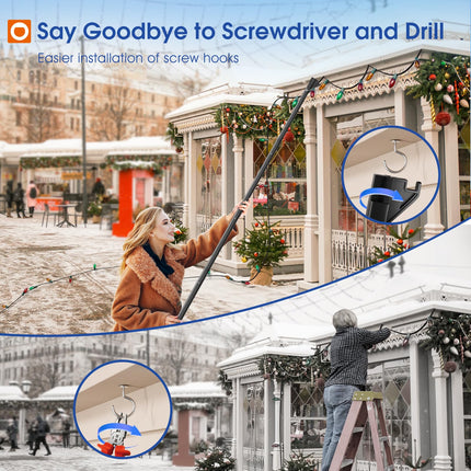 addlon Telescopic Extension Pole for Hanging Christmas Lights and Mounting Screw Hooks,5.5FT Christmas Light Hanger Poles with Utility Hook for String Lights and Birdfeeders Installation