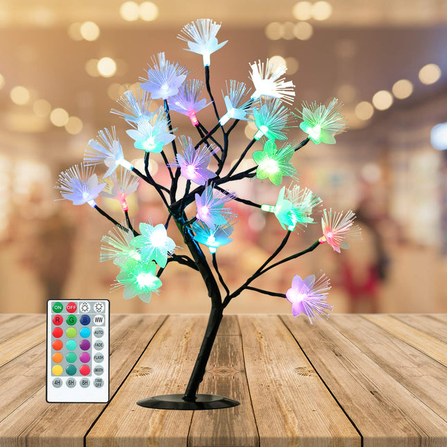 Colorful Table Top Tree for Home Decorations, 16 Colors Fiber Twinkling Blossom Flower Lamp Remote Timer Tabletop Christmas Decorations Night Light for Living Room Wedding Party