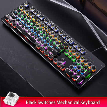 Basaltech Typewriter Keyboard, Mechanical Keyboard with LED Backlight, Steampunk Keyboard with 104-Keys Round Keycaps, Black Switch Wired Keyboard for Computer or Mac