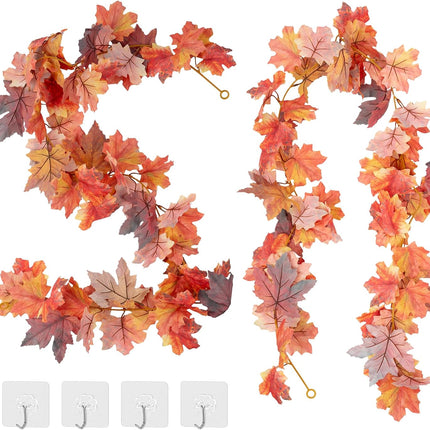 2 Pack Fall Garland 5.7ft/Piece 3D Artificial Fall Leaves Garland Hanging Vine Fall Decorations for Home Fall Maple Leaf Garland for Mantle Thanksgiving Party Fireplace Outdoor Porch Decor