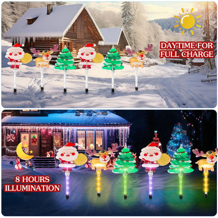 12 Pcs Solar Christmas Pathway Lights, Xmas Garden Stake Lights Outdoor Decorations, Lighted Figurine Lights of Snowman, Santa, Reindeer, 8 Modes, Walkway Entrance Lawn Yard Decor