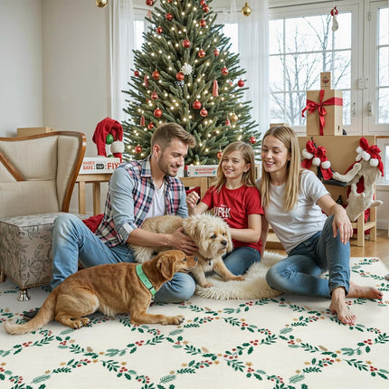Seavish Christmas Runners for Hallways 2x6 Kitchen Runner Rugs Non Skid Washable Entryway Rugs Low Pile Soft Indoor Cream White Floor Geometric Carpet Runner Xmas Decor for Bedroom