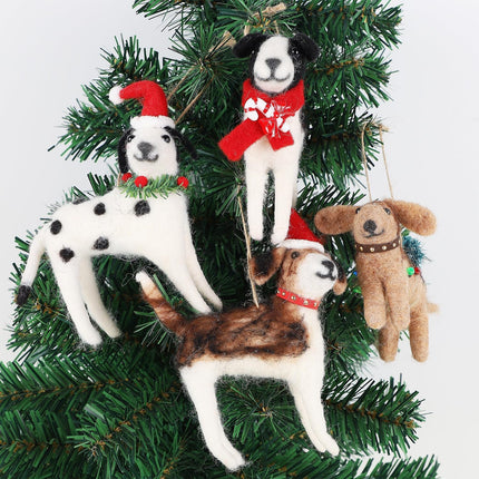 Juegoal Christmas Felt Dogs Ornaments Set of 4, Xmas Wool Puppy Hanging Decor, Felt Animal Crafts Woodland Cute Christmas Tree Wreath Decor for Home Party Supplies